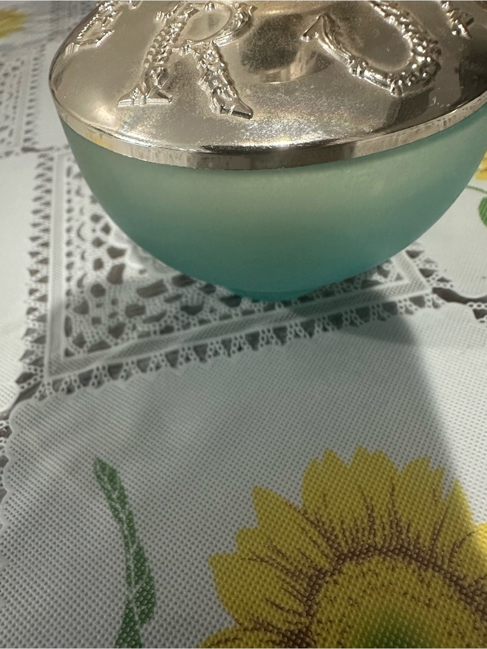 Frosted Aqua Glass Vase with Silver-Tone Lid